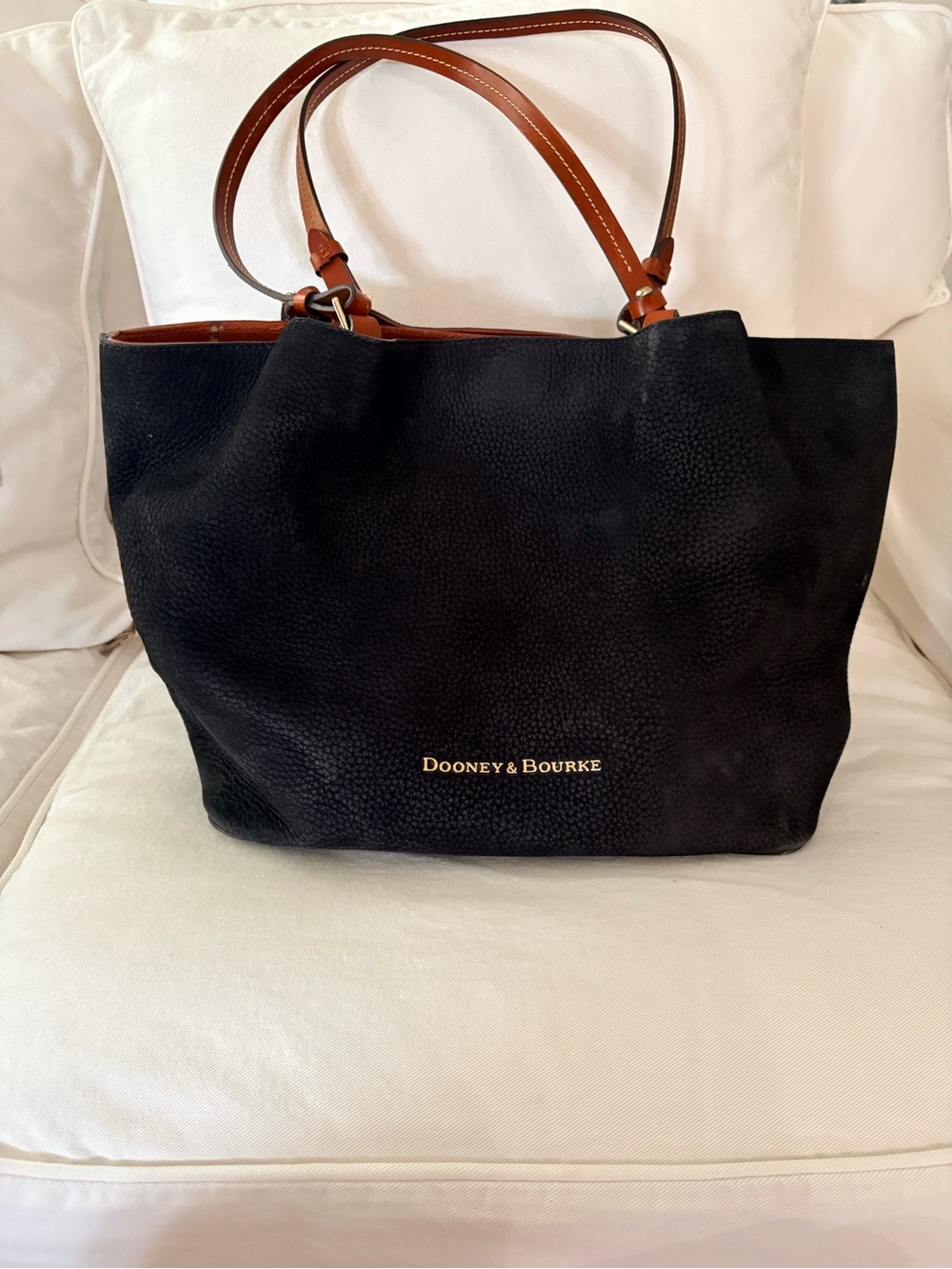 Dooney & Bourke Black pebble  Suede Tote with Brown Leather Straps